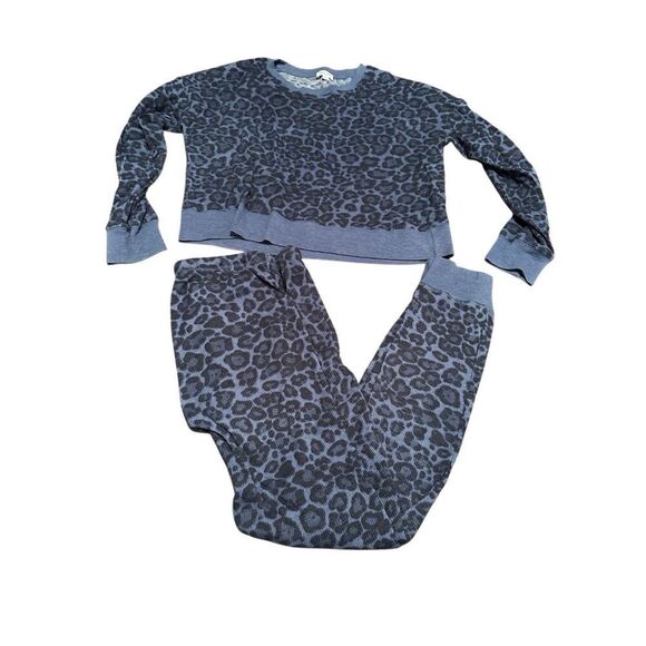 Splendid pj set - long sleeve jogger pants - sz small- leopard thermal waffle bl - Picture 1 of 12